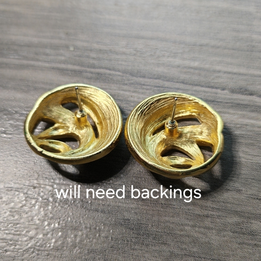 Vintage Elegant Gold and Rhinestone Swirl Earrings - Picture 5 of 5